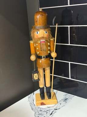 Vintage Handcrafted Erzgebirge Style Wooden Night Watchman Nutcracker with Lante